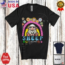 Sheep Squad, Adorable Flowers Floral Rainbow, Women Girls Animal Farmer T-Shirt