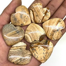 7 Pcs Natural Picture Jasper 30-34mm Heart Shape Loose Untreated Gemstones Lot