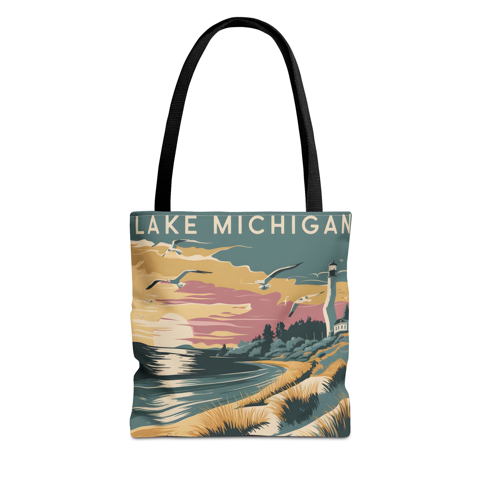 Lake Michigan All Over Print Tote Bag Beach Scene Nature Design Apparel