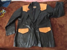 Los Altos Lamb Leather Alligator Shoulder & Pocket Accent Jacket Size Large