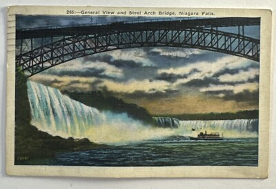 #ad #ad Vtg Postcard General View Steel Arch Bridge Steamer Niagara Falls Posted 1936 $5.95