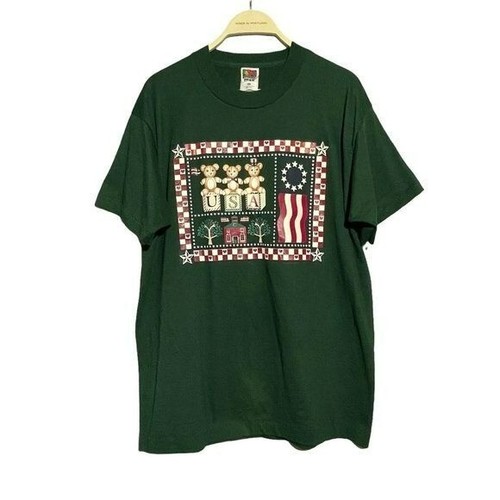 Vintage 90s TShirt Men Size L USA America Farmhouse Bear Countryside Patriotic