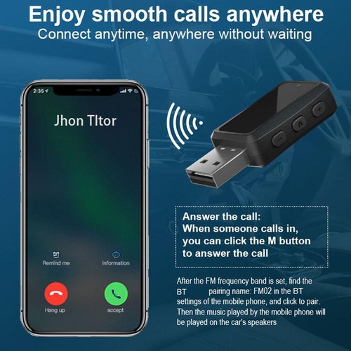 USB Bluetooth 5.3 Wireless Car FM Transmitter Aux Stereo Receiver O3C5 G5U0 - Afbeelding 4 van 12