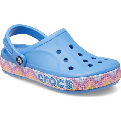 Crocs Bayaband Chevron Band Clogs Slip On Shoes Blue Size Men's 11 Women's 13