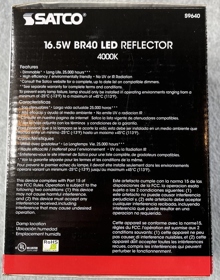 Satco S9640 - 16.5 Watt 25K Hrs LED BR40 Dimmable Bulb 4000K 120 Volt 6 pack New - Image 4 of 4