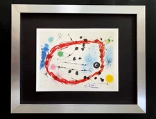 JOAN MIRO 1964 BEAUTIFUL SIGNED PRINT+  MOUNTED & FRAMED IN A NEW SILVER 14X11
