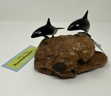 JOHN PERRY Studio ORCA Killer WHALE & Baby BURL Wood Art Sculpture Ocean OG TAG