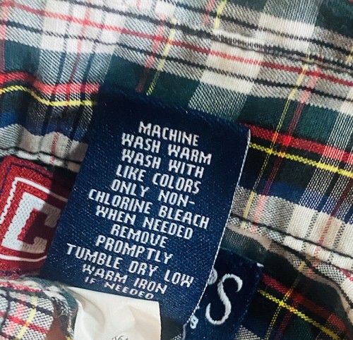 Camisa de vestir con botones Chaps fácil cuidado verde azul a cuadros 4T niños usada en excelente estado - Imagen 7 de 8