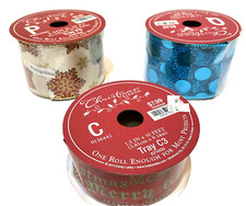 Mixed Lot of 3 Wired Christmas Ribbon 1.5 to 2.5 inches Blue Red White All New