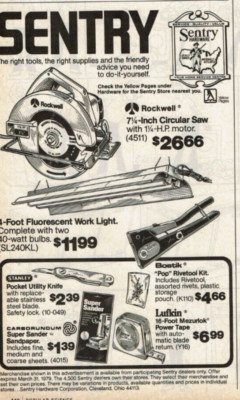 1979 Vintage Print Ad Sentry Hardware Right Tools Rockwell Circular Saw Stanley