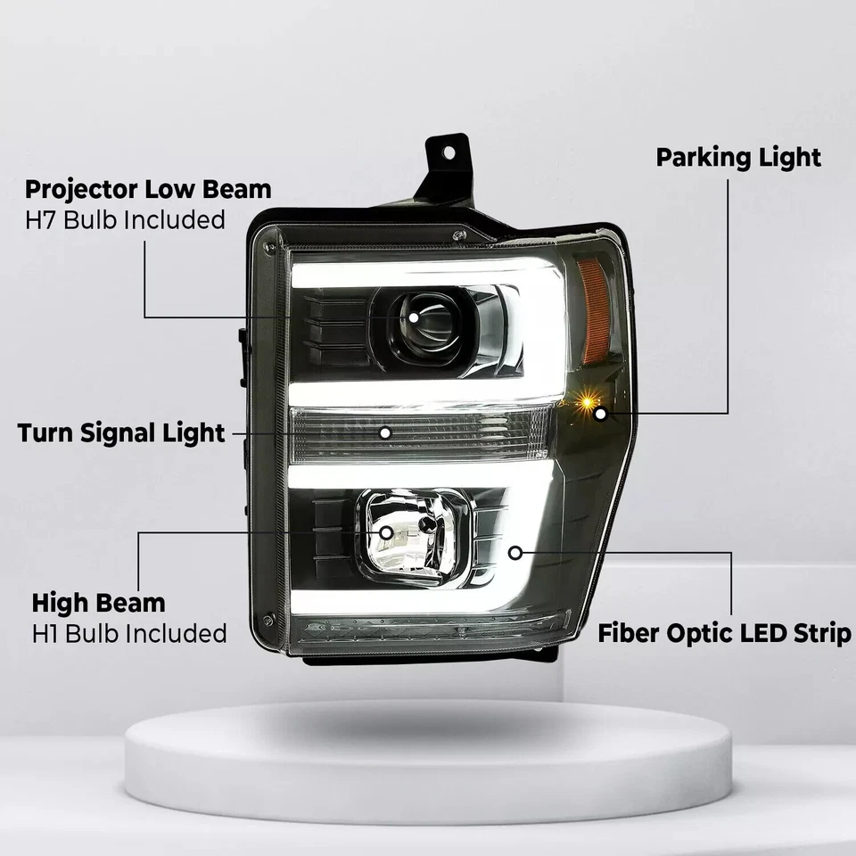 For 2008 2009 2010 Ford F250 F350 F450 LED Tube Projector Headlights Headlamps - Image 3 of 4