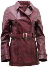 Women's 3/4 Burgundy Ladies Lamb Nappa Leather Trench Coat