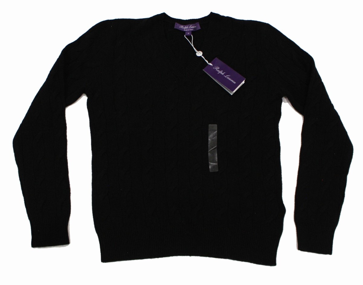 Ralph Lauren パープルレーベルリブ編み ブラック　コットンセーター Ralph Lauren パープルレーベルリブ編み ブラック コットン