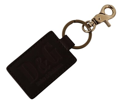 【関税&送料込み】Dolce & Gabbana Keychain With Logoed Lab DOLCE & GABBANA Keychain D&G Brown Leather Logo Metal Ring