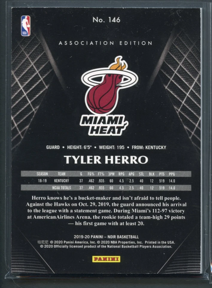 Gold /10 Noir Tyler Herro Association Edition Holo Rookie RC 2019-20 Panini 1/10 - Image 2 of 2