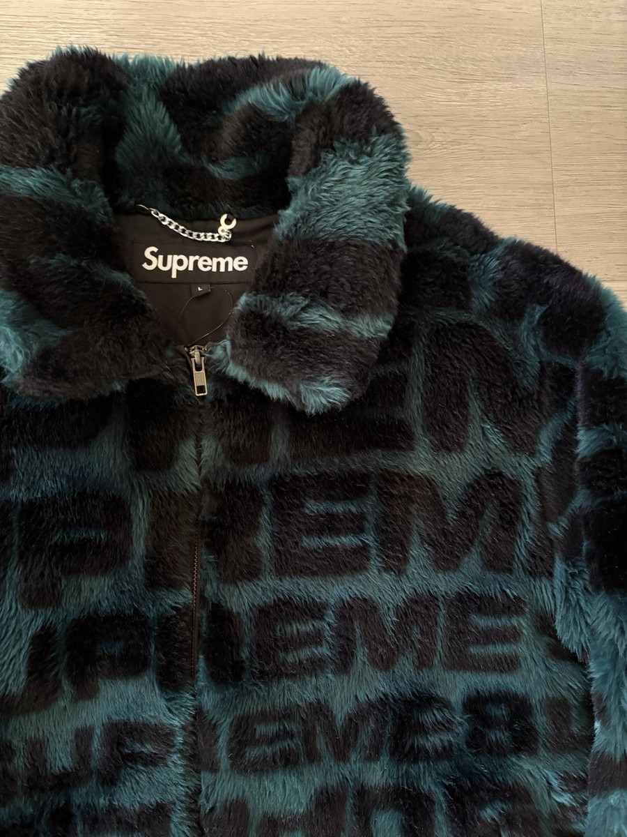 Supreme Faux Fur Repeater Bomber Jacket SS18 Size Large Teal
