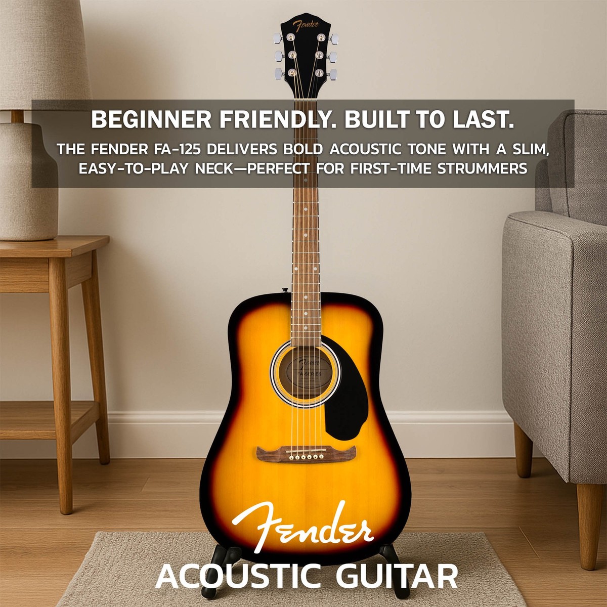 Fender FA-125 Dreadnought Acoustic Guitar - Sunburst w/ Gig Bag | eBay
