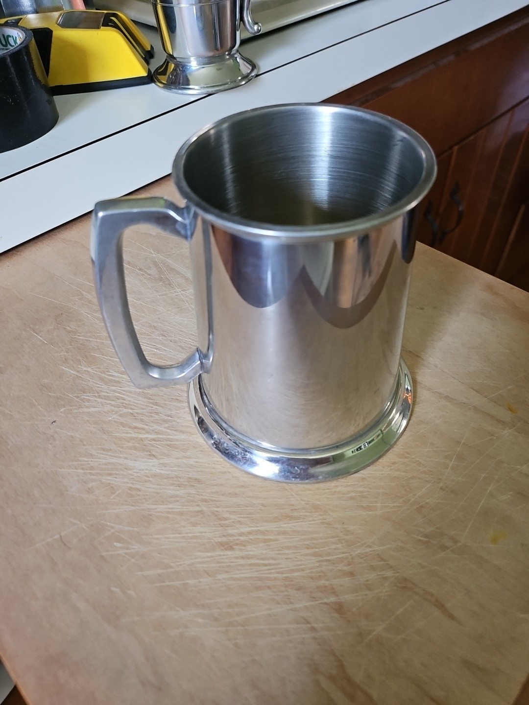 Leonard Eales of Sheffield English Pewter Mug/Stein Vintage Glass Bottom England