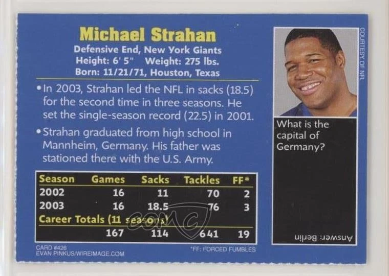 2004 Sports Illustrated for Kids Series 3 Michael Strahan #426 HOF - Image 2 of 2