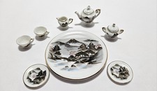Vintage Chinoiserie Mini Tea Set   Gold Trim Taiwan Porcelain Set