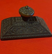 Antique 1800s Victorian Cast Iron Paperweight Blotter for Desk