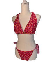 New Medium sized red flower design bikini set for women