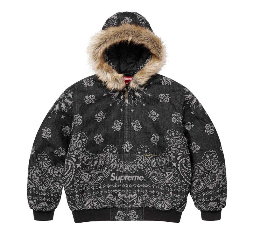 Veste de travail à capuche en denim jacquard Supreme Bandana noir (taille Medium)
