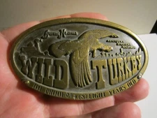 1974 AUSTIN NICHOLS WILD TURKEY BELT BUCKLE SOLID BRASS - GW-26