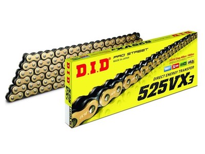 DID 525 VX3 G&B X-Ring Motorrad Kette gold mit Clipschloss #104Glieder