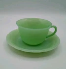 Vintage Fire King Glass Jadeite Alice Pattern Coffee or Tea cup with Saucer NICE