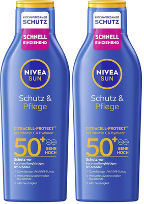 NIVEA SUN Schutz & Pflege Sonnenlotion LSF 50+, Wasserfester Sonnenschutz Mit Vi