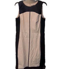 Ann Taylor Women's 10 Black Beige Colorblock Sleeveless Sheath Knee Dress Zip