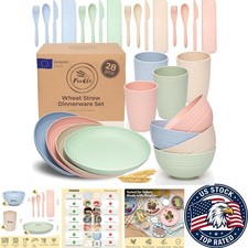 Eco-Friendly Wheat Straw Dinnerware Set - 28 Pieces, Safe  Durable for Kids