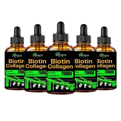 Liquid Drops Biotin Collagen. Extra Strength 70000/serving Halal 5 Bottles