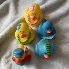 Lot of 4 Plastic Duck Figurines, Assorted Colors, Bird Animal Class