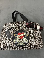 Ed Hardy Large Leopard Print Skull/Heart Tote Bag Zip Strap