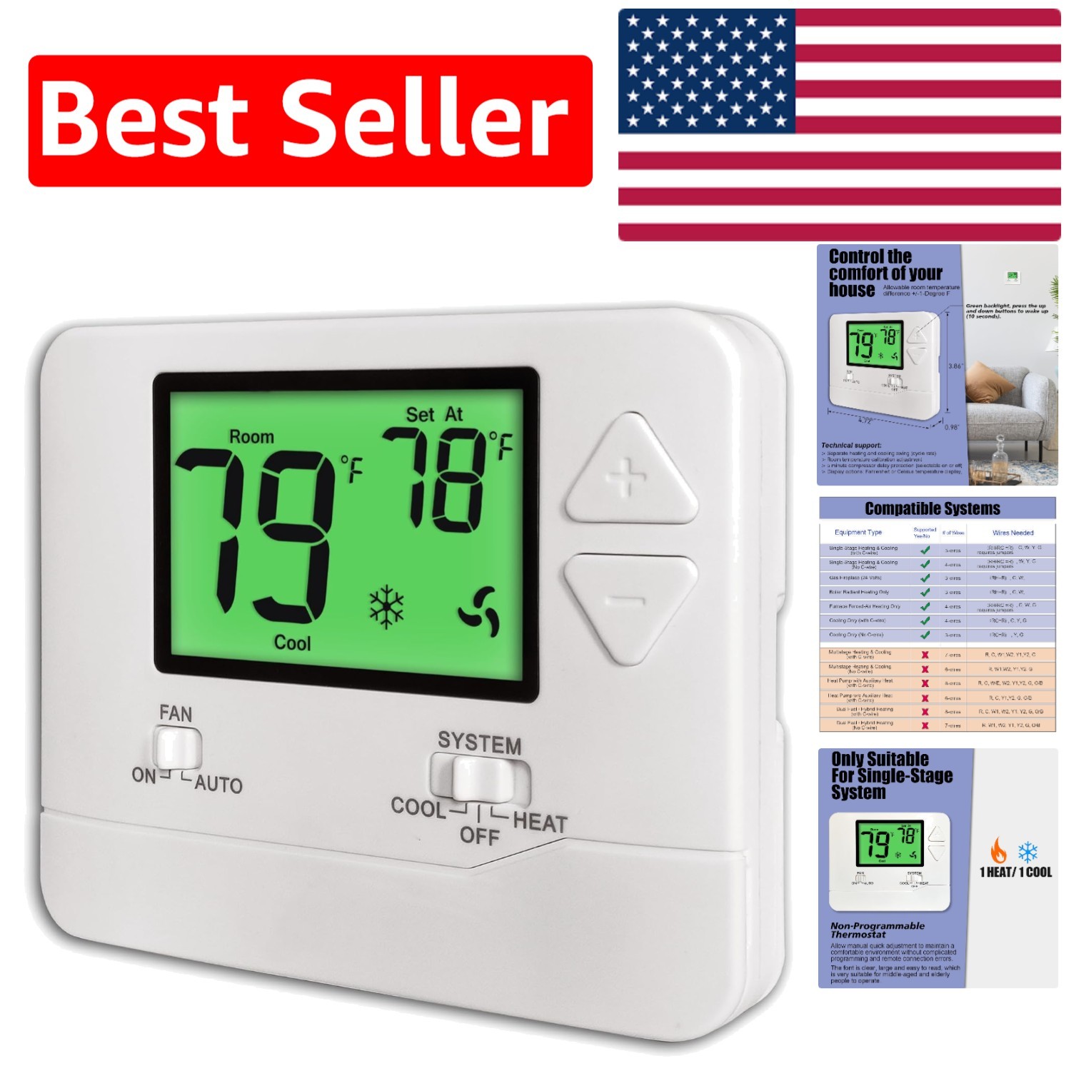 For Homes - 1 Heat/1 Cool With Easy Green Display