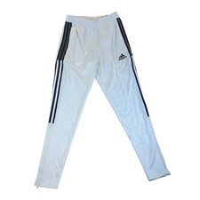 Adidas Men  s White Polyester Pants Tapered Leg Athletic 3-Stripe Size S- New