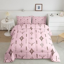 Feelyou Pink Western Bull Skull Comforter Set Full Size Bedding