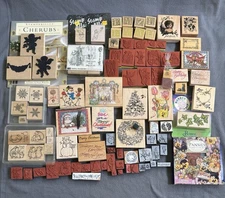 Large Lot of 80+ Rubber Stamps Various Brands + Stampin Up