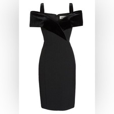Eliza J Off the Shoulder Black Velvet Holiday Dress Knee Length Womens Size 8