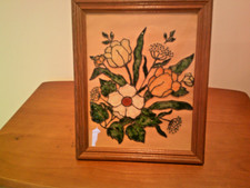 Vtg Hand Painted Stained Glass Flower Sun Catcher 9  X 11"