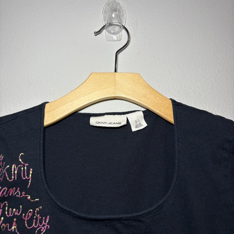 DKNY Y2K Chaleco Top Mujer S Gráfico Escribir Estampado Adornado Negro 00s Dance Foto 2 de 4