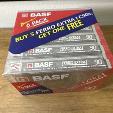 BASF Ferro Extra I 90 Minute Blank Cassette Tape 6 Pack New Sealed