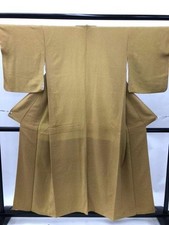 Japanese Kimono B Pure Silk Yellow Green Komon Casual Wear Crepe