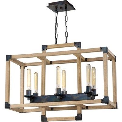 Craftmade 41526-FSNW Cubic 6-Light 30'' Fired Steel with Natural Wood Chandelier