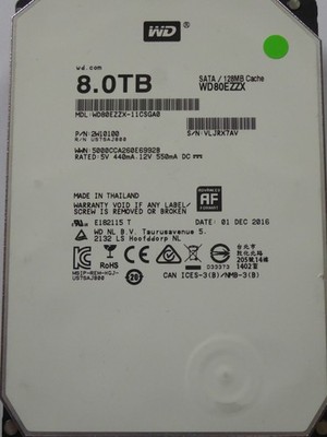 WD80EZZX-11CSGA0 01 DEC 2016 P/N: 2W10100 Western Digital 8TB