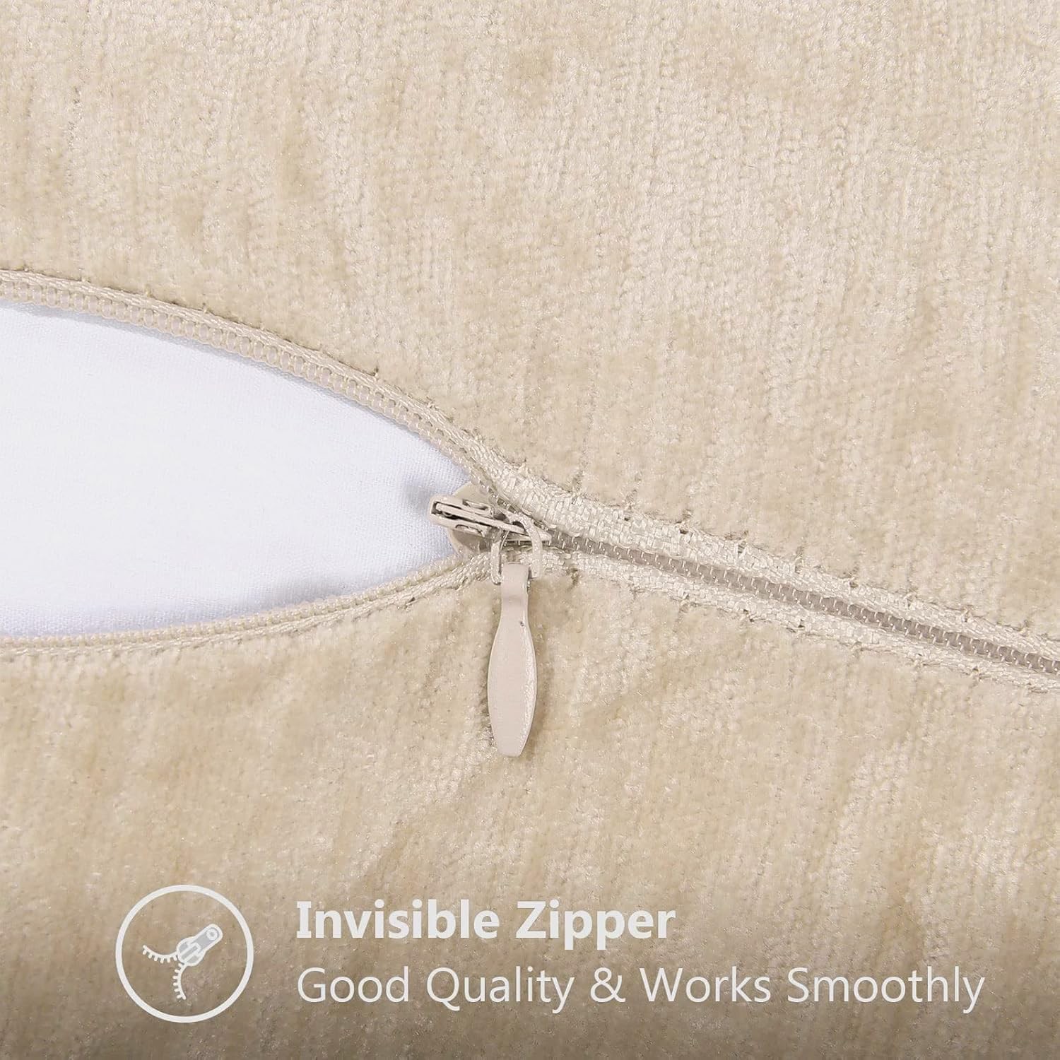 decorUhome Chenille Soft Throw Pillow Covers 18x18 Set of 2, Farmhouse Beige 