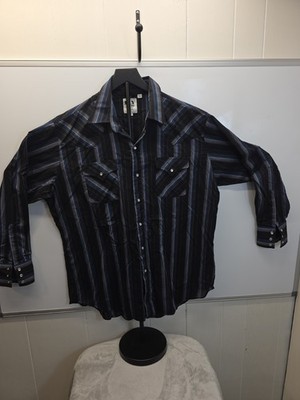 Ely Cattleman Men s XL Black & Blue Western Cowboy Pearl Snap Button Long Sleeve
