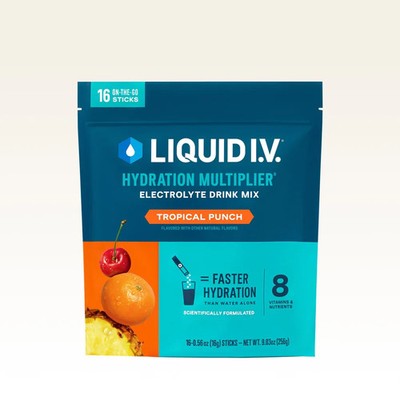 Liquid IV Hydration Multiplier Electrolyte Drink Mix Tropical Punch, 16 Sticks